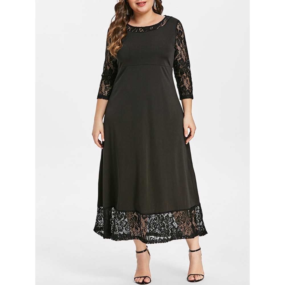 Plus Size Simple Elegant Lace Long Sleeve Dress